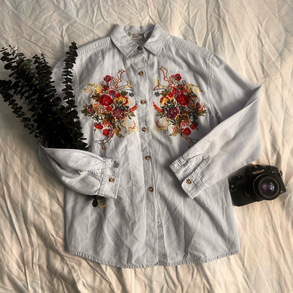 Vintage Victoria Jones Petites Embroidered Floral Blouse PM | 100% Cotton